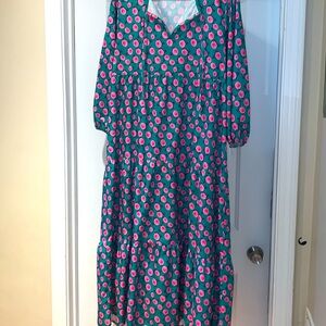 VIRAL green/pink rose print caftan dress size XL